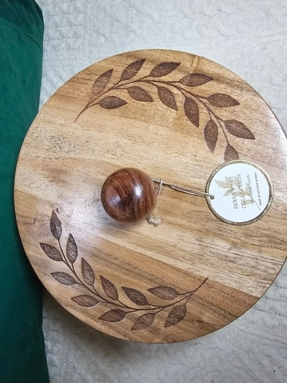 Serveware large glass wooden lid w leaf storage serving bread bowl VIRAL htf